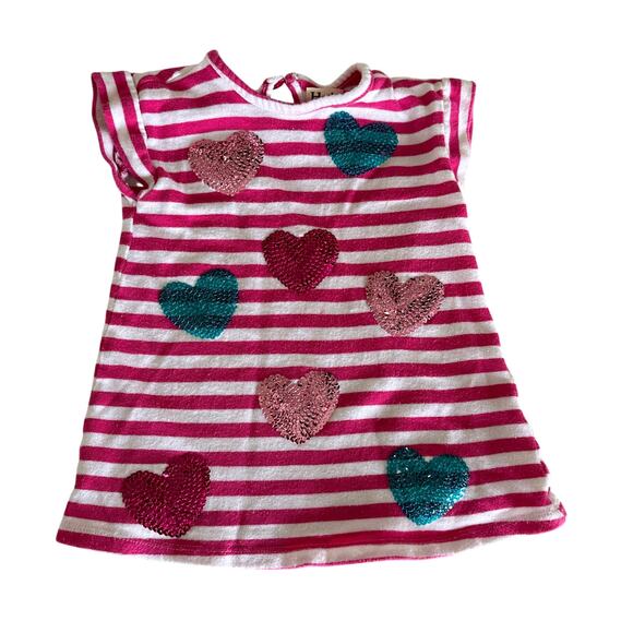 Hatley Girls Pink Striped Dress with Sequin Hearts - Size 2 - Picture 1 of 3